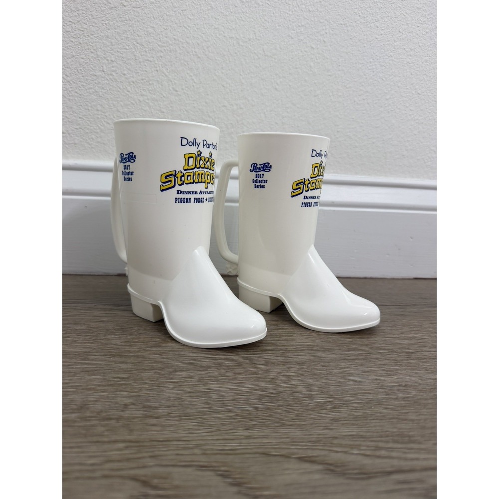 2x Dolly Parton's Stampede Pigeon Forge Branson Plastic Boot Mug White 2017